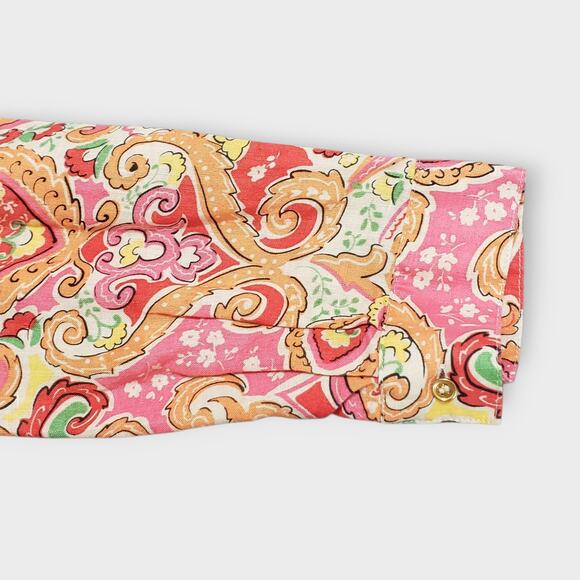 Charter Club Womens 100% Linen Floral Paisley Button Up Shirt Pink Multi Large - Picture 13 of 14